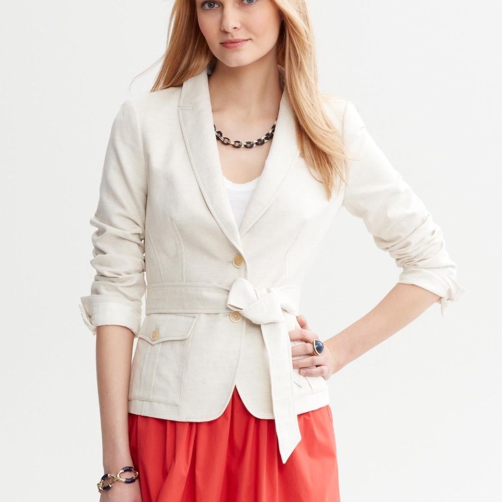 Banana Republic Cotton-Linen Safari Suit Jacket - Natural - US 4 Petite